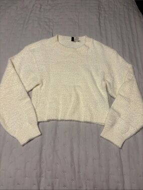 H&M Cream Cropped Crewneck Sweater